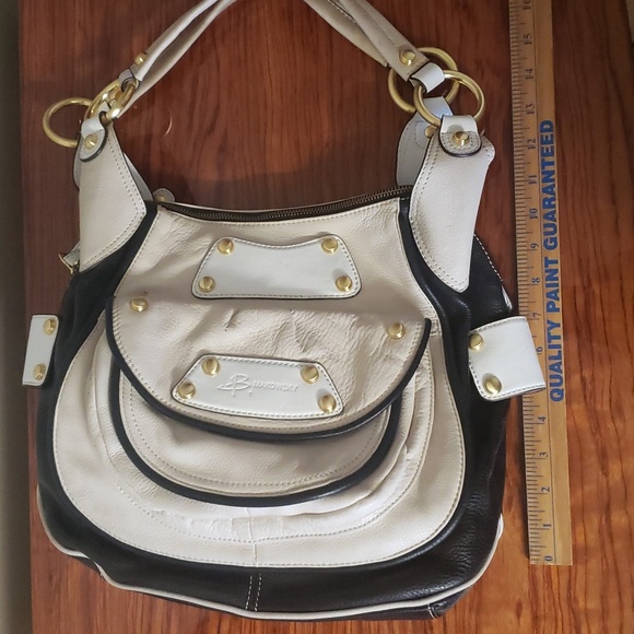 B Makowsky Designer Original shoulder Purse Stone White Cream Black - Picture 7 of 17